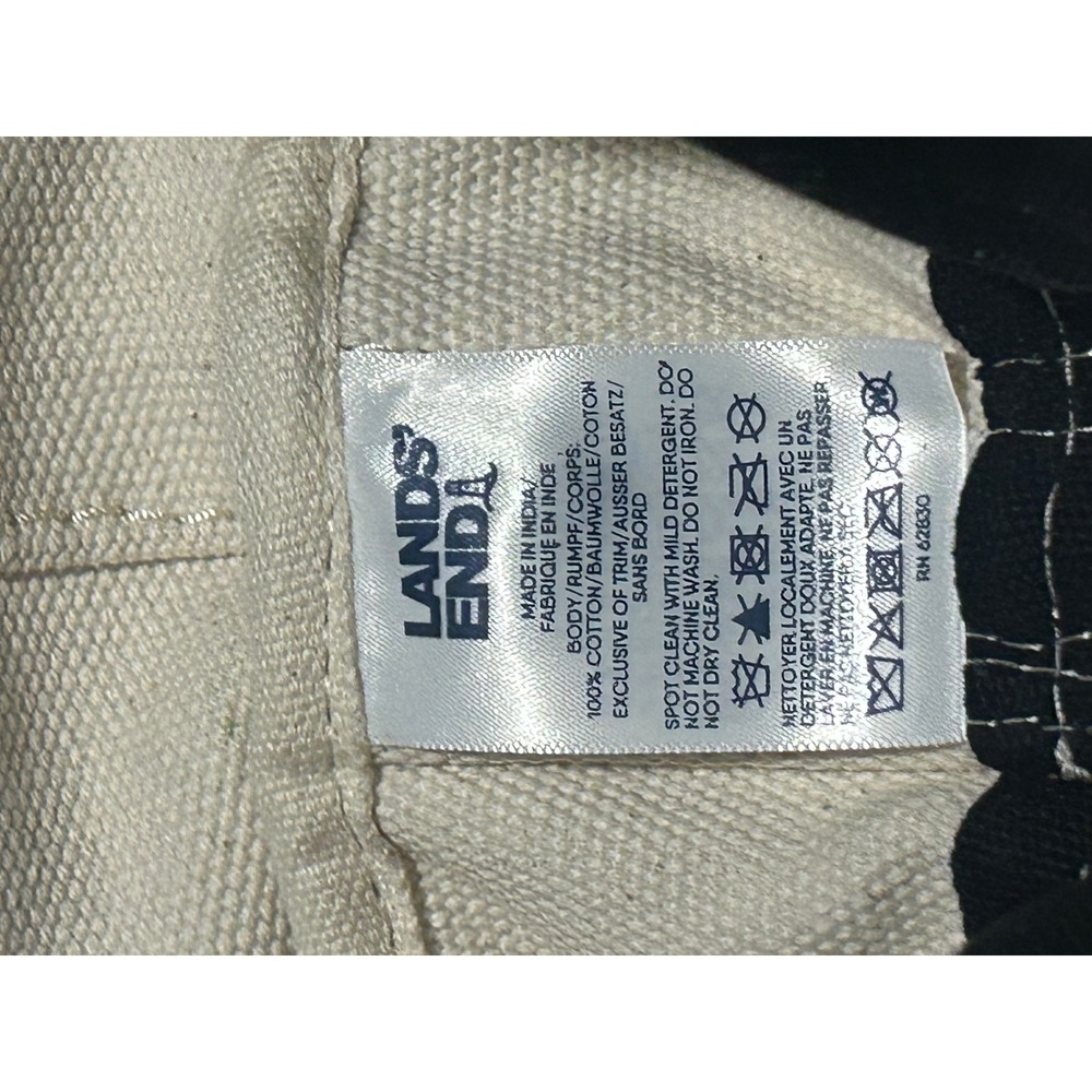 Lands End Canvas Tote Bag Black Bottom Cream Top Handles Logo - Picture 6 of 6